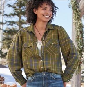 Sundance Catalog Lenora Green Plaid Flannel Long Sleeve Western Shirt Medium